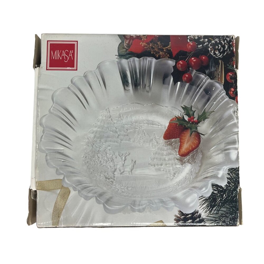 Mikasa‎ Winter Dreams 10.75" Bowl Frosted Glass Christmas